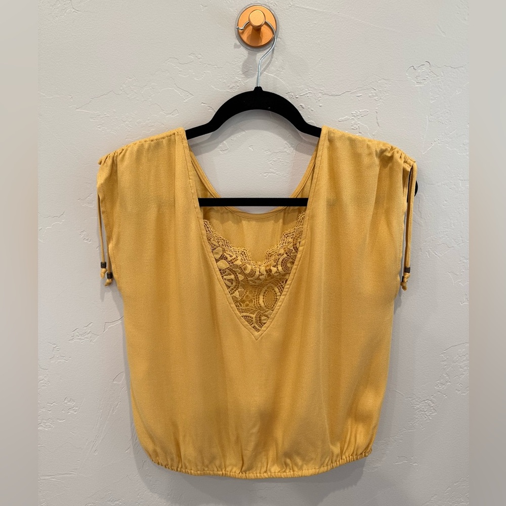 Elegant Yellow Lace-Trimmed Women's Top